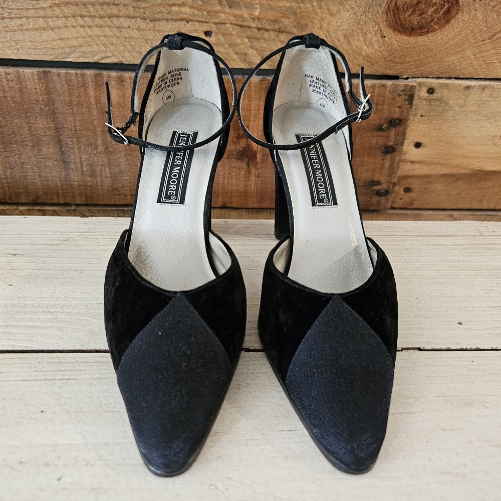 Jennifer Moore black satin & velvet strappy heels size 6 - Picture 3 of 12